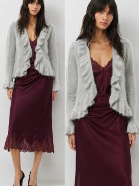 Alexandra Bartlett feminine/vintage inspired Ruffle-Trim Cardigan/ angora/large